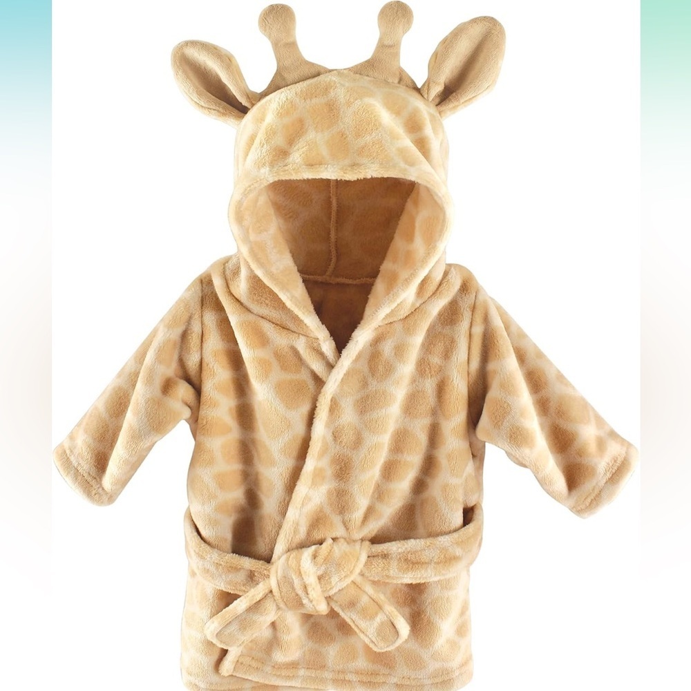 Infant Baby Hudson Baby Tan and Cream Plush Pajama Robe with Giraffe Ears